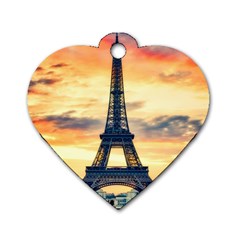 Eiffel Tower Paris France Landmark Dog Tag Heart (one Side) by Nexatart