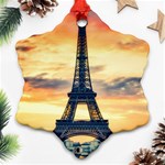 Eiffel Tower Paris France Landmark Snowflake Ornament (Two Sides) Front