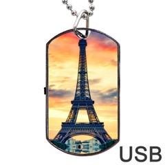 Eiffel Tower Paris France Landmark Dog Tag Usb Flash (one Side) by Nexatart