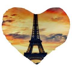 Eiffel Tower Paris France Landmark Large 19  Premium Flano Heart Shape Cushions by Nexatart