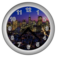 San Francisco California City Urban Wall Clocks (silver)  by Nexatart