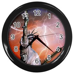 Statue Of Liberty New York Wall Clocks (black) by Nexatart