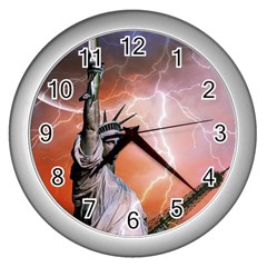 Statue Of Liberty New York Wall Clocks (silver)  by Nexatart