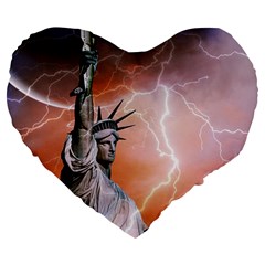 Statue Of Liberty New York Large 19  Premium Flano Heart Shape Cushions by Nexatart