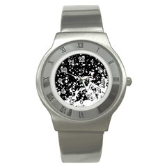 Black And White Splash Texture Stainless Steel Watch by dflcprints