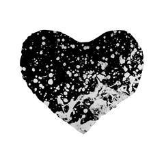 Black And White Splash Texture Standard 16  Premium Flano Heart Shape Cushions by dflcprints