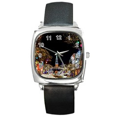 Church Decoration Night Square Metal Watch by Nexatart