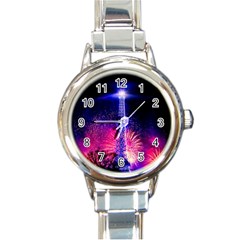 Paris France Eiffel Tower Landmark Round Italian Charm Watch by Nexatart