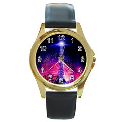 Paris France Eiffel Tower Landmark Round Gold Metal Watch by Nexatart