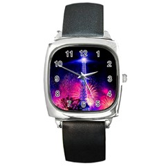 Paris France Eiffel Tower Landmark Square Metal Watch by Nexatart