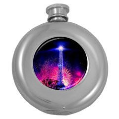 Paris France Eiffel Tower Landmark Round Hip Flask (5 Oz) by Nexatart