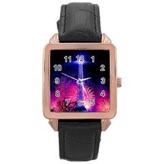 Paris France Eiffel Tower Landmark Rose Gold Leather Watch  by Nexatart