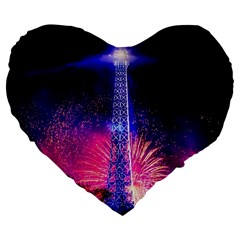 Paris France Eiffel Tower Landmark Large 19  Premium Flano Heart Shape Cushions by Nexatart