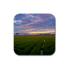 Landscape Sunset Sky Sun Alpha Rubber Coaster (square)  by Nexatart