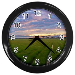 Landscape Sunset Sky Sun Alpha Wall Clocks (black) by Nexatart