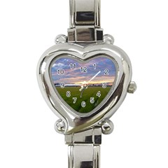 Landscape Sunset Sky Sun Alpha Heart Italian Charm Watch by Nexatart