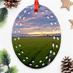 Landscape Sunset Sky Sun Alpha Oval Filigree Ornament (two Sides) by Nexatart