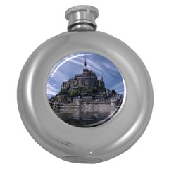 Mont Saint Michel France Normandy Round Hip Flask (5 Oz) by Nexatart