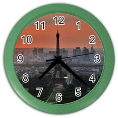 Paris France French Eiffel Tower Color Wall Clocks by Nexatart