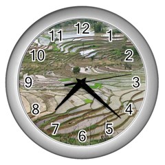 Rice Fields Terraced Terrace Wall Clocks (silver)  by Nexatart