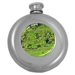 Greenery Paddy Fields Rice Crops Round Hip Flask (5 Oz) by Nexatart