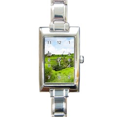 Bali Rice Terraces Landscape Rice Rectangle Italian Charm Watch by Nexatart