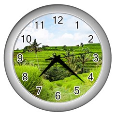 Bali Rice Terraces Landscape Rice Wall Clocks (silver)  by Nexatart