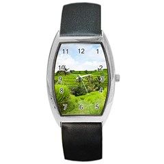 Bali Rice Terraces Landscape Rice Barrel Style Metal Watch by Nexatart