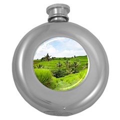 Bali Rice Terraces Landscape Rice Round Hip Flask (5 Oz) by Nexatart