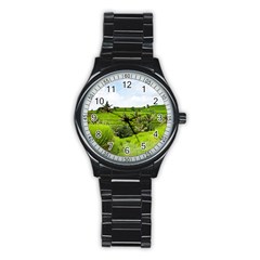 Bali Rice Terraces Landscape Rice Stainless Steel Round Watch by Nexatart