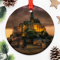 Mont St Michel Sunset Island Church Ornament (round) by Nexatart