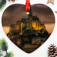 Mont St Michel Sunset Island Church Ornament (heart) by Nexatart