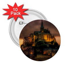 Mont St Michel Sunset Island Church 2 25  Buttons (10 Pack)  by Nexatart