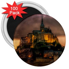 Mont St Michel Sunset Island Church 3  Magnets (100 Pack) by Nexatart