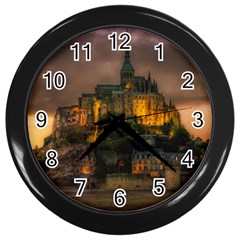 Mont St Michel Sunset Island Church Wall Clocks (black) by Nexatart