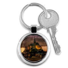 Mont St Michel Sunset Island Church Key Chains (round)  by Nexatart