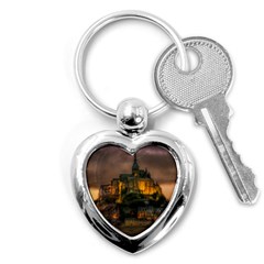 Mont St Michel Sunset Island Church Key Chains (heart)  by Nexatart