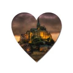 Mont St Michel Sunset Island Church Heart Magnet by Nexatart