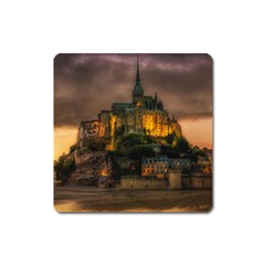 Mont St Michel Sunset Island Church Square Magnet by Nexatart