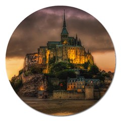 Mont St Michel Sunset Island Church Magnet 5  (round) by Nexatart