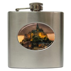 Mont St Michel Sunset Island Church Hip Flask (6 Oz) by Nexatart