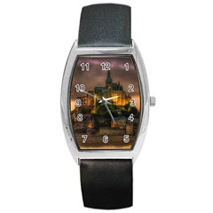 Mont St Michel Sunset Island Church Barrel Style Metal Watch by Nexatart