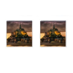 Mont St Michel Sunset Island Church Cufflinks (square) by Nexatart