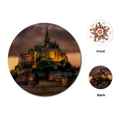 Mont St Michel Sunset Island Church Playing Cards (round)  by Nexatart