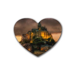 Mont St Michel Sunset Island Church Rubber Coaster (heart)  by Nexatart