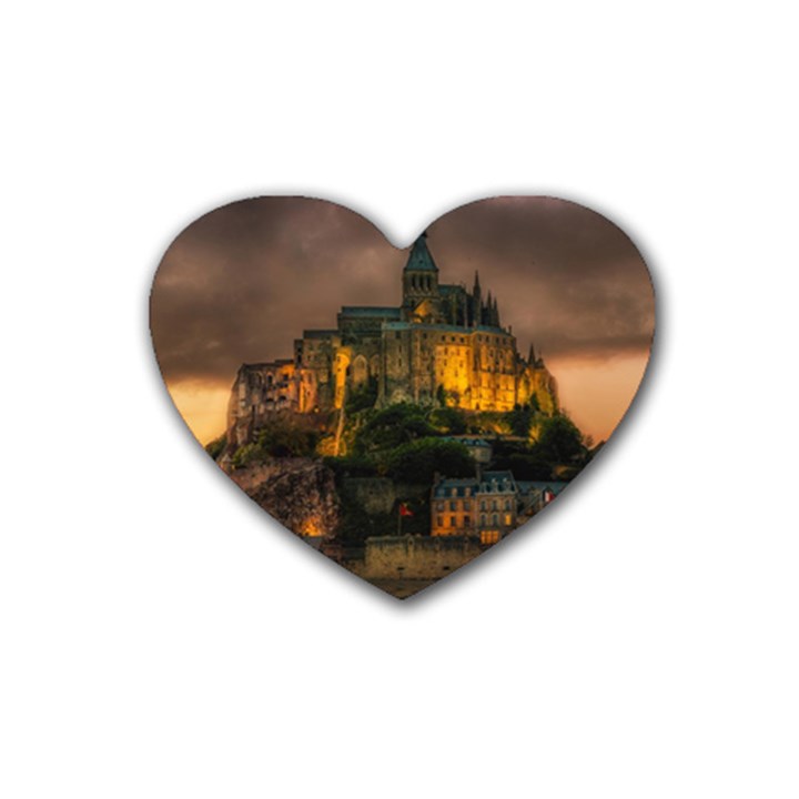 Mont St Michel Sunset Island Church Heart Coaster (4 pack) 