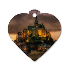 Mont St Michel Sunset Island Church Dog Tag Heart (two Sides) by Nexatart