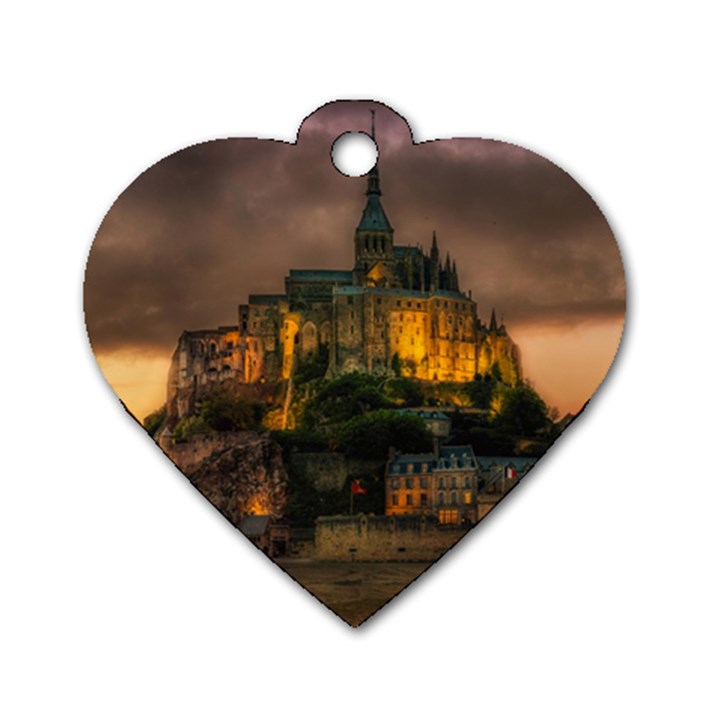 Mont St Michel Sunset Island Church Dog Tag Heart (Two Sides)