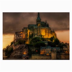 Mont St Michel Sunset Island Church Large Glasses Cloth (2-side) by Nexatart