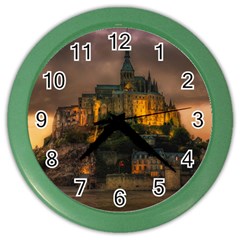 Mont St Michel Sunset Island Church Color Wall Clocks by Nexatart